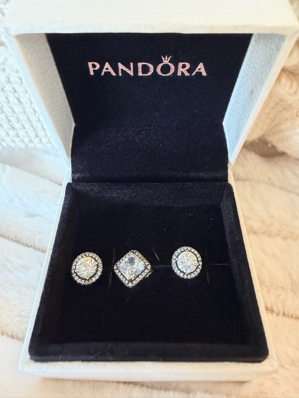 Pandora ❗️3 Silver Clear Crystal Earring Stud Trio